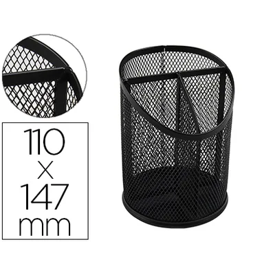 Q-CONNECT Cubilete Portalapices Q-Connect Negro Metal Redondo Rejilla con 3 Compartimentos Diametro 110 MM Alto 147 MM