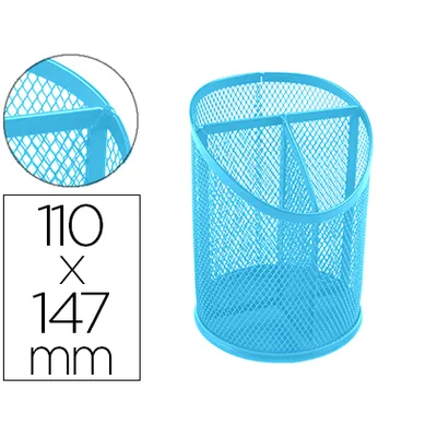 Q-CONNECT Cubilete Portalapices Q-Connect Turquesa Metal Rejilla con 3 Compartimentos Diametro 110 MM Alto 147 MM