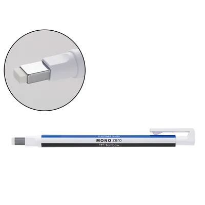 TOMBOW Portagomas Tombow Mono Zero con Clip Goma Rectangular 2,5 X 5 MM Color Blanco Azul y Negro