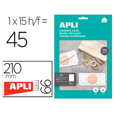 APLI Tarjeta de Visita Apli Invitacion Hogar 210X99MM 200 G Blanca Pack de 15 Hojas DIN A4