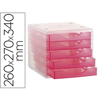 ARCHIVO 2000 Fichero Cajones de Sobremesa Archivo 2000 Apilable 5 Cajones Fucsia Translucido 260X270X340 MM
