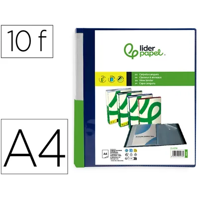 DAS Carpeta Liderpapel 10 Fundas Canguro Pp DIN A4 Azul Translucido Portada y Lomo Personalizable