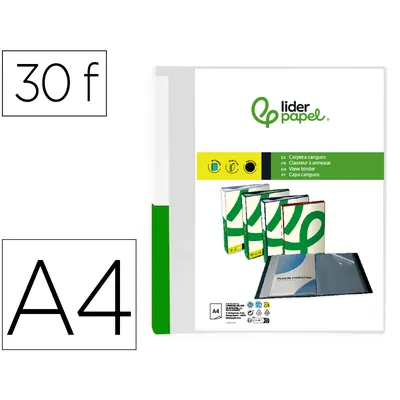 DAS Carpeta Liderpapel 30 Fundas Canguro Pp DIN A4 Transparenteportada y Lomo Personalizable