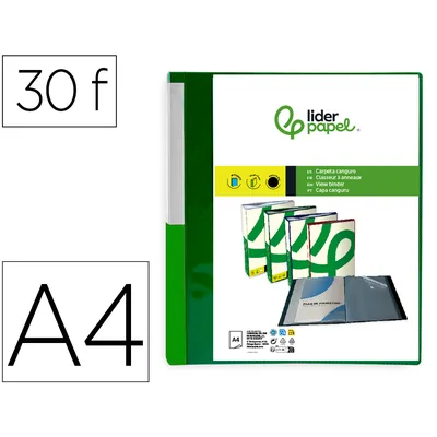 DAS Carpeta Liderpapel 30 Fundas Canguro Pp DIN A4 Verde Translucido Portada y Lomo Personalizable