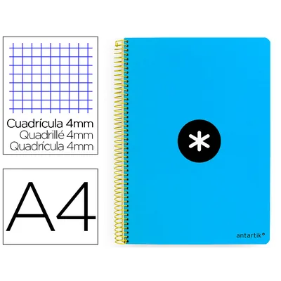 ANTARTIK Cuaderno Espiral A4 Antartik Tapa Dura 80H 90GR Cuadro 4MM con Margen Color Azul