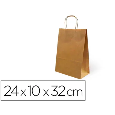 BLANCA Bolsa Kraft Basika Natural Reciclado 90 GR Asa Retorcida Tamaño "s" 240X100X320 MM