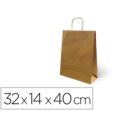 BLANCA Bolsa Kraft Basika Natural Reciclado 90 GR Asa Retorcida Tamaño "l" 320X140X400 MM