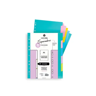 CARCHIVO Separador Carchivo Polipropileno Soft Extra Fuerte DIN A4 Multitaladro Juego de 6 Posiciones