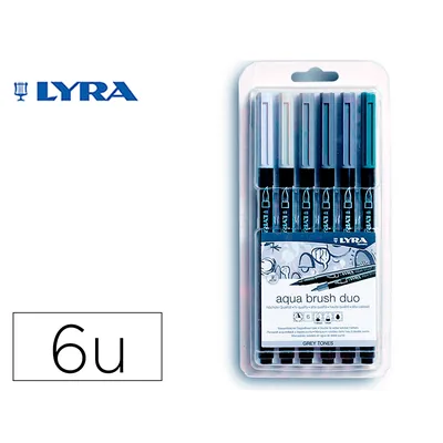 LYRA Rotulador Lyra Aqua Brush Acuarelable Doble Punta y Pincel Tonos Grises Blister de 6 Unidades Surtidas