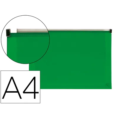SIE Carpeta Dossier Liderpapel A4 Cierre de Cremallera Verde Translucido