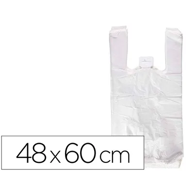 BLANCA Bolsa Camiseta Reciclada 70% Blanca 50 Mc 48X60 CM Apta Legislacion de Bolsas 2021