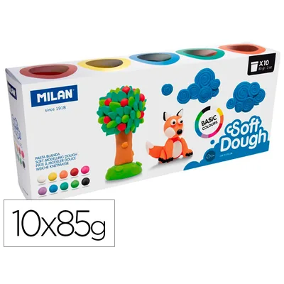 MILAN Pasta Milan para Modelar Soft Dough Basic 85 G Caja de 10 Botes Colores Surtidos
