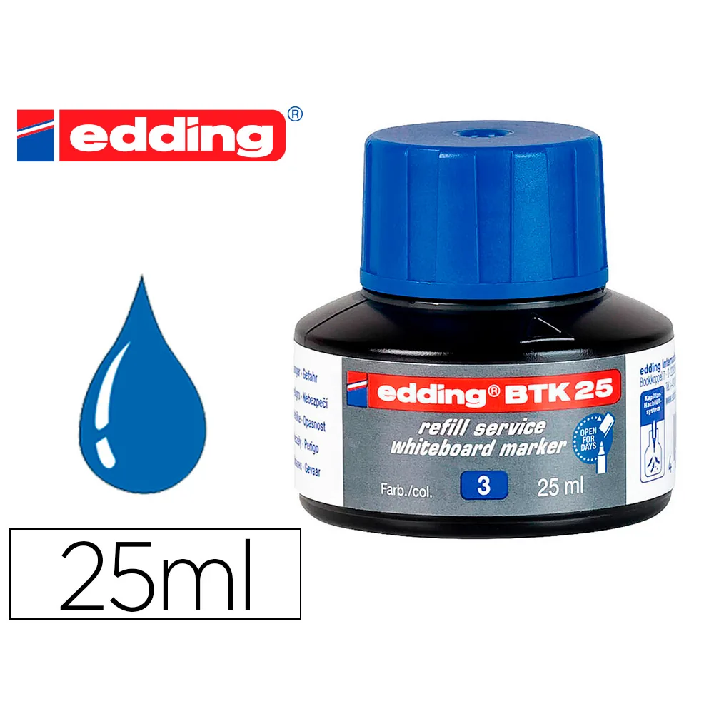 Tinta Rotulador Edding Pizarra Blanca BTK-25 Color Azul Bote 25 ML