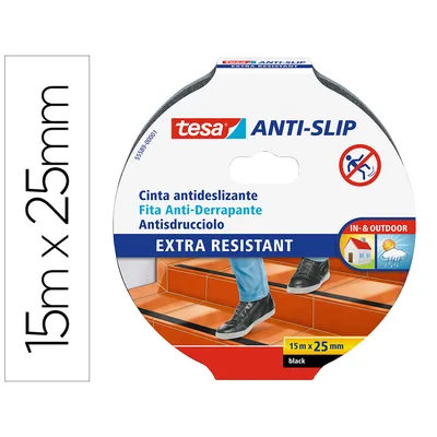 TESA Cinta Antideslizante Adhesiva Tesa Uso Interior / Exterior Color Negro 15 M X 25 MM