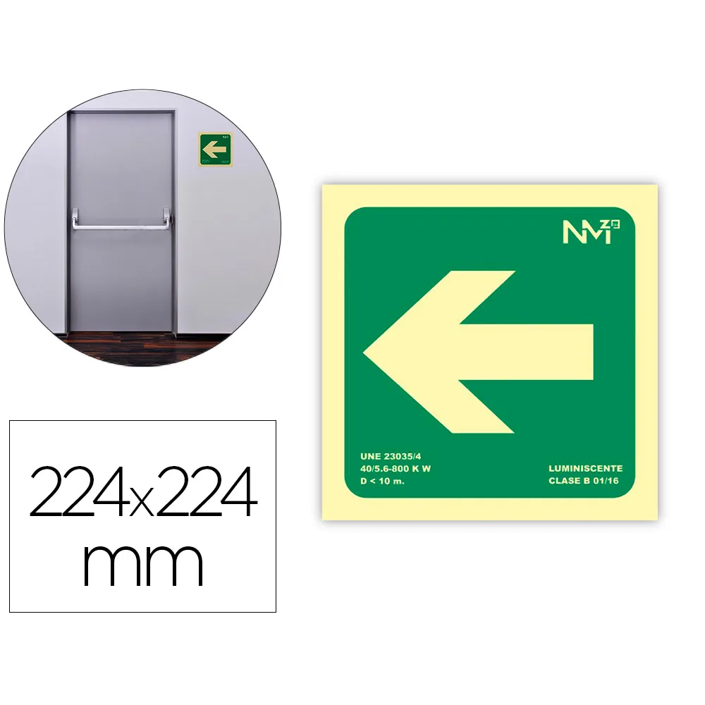 Pictograma Archivo 2000 Flecha Izquierda Pvc Verde Luminiscente 224X224 MM