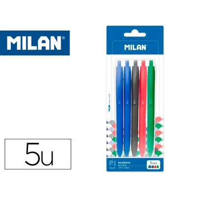 MILAN Boligrafo Milan P1 Retractil 1 MM Touch Blister de 5 Unidades Colores Surtidos