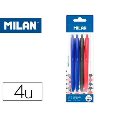MILAN Boligrafo Milan P1 Retractil 1 MM Touch Blister de 4 Unidades Colores Surtidos