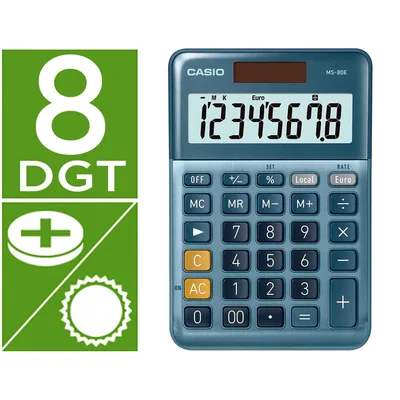 CASIO Calculadora Casio MS-80E Sobremesa 8 Digitos Tx +/- Tecla Doble Cero Color Azul