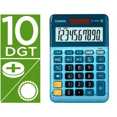 CASIO Calculadora Casio MS-100EM Sobremesa 10 Digitos Tx +/- Tecla Color Azul