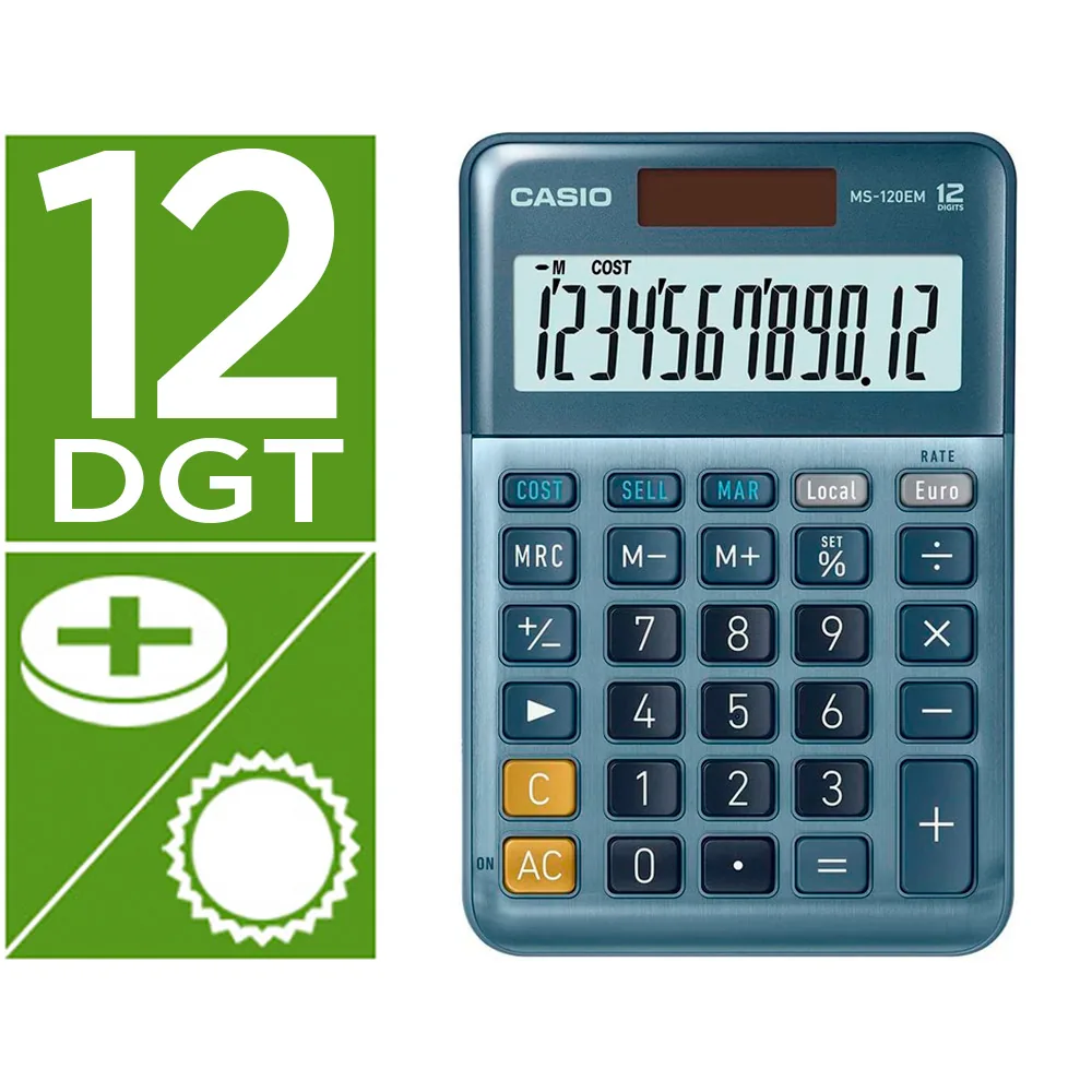 Calculadora Casio MS-120EM Sobremesa 12 Digitos Tx +/- Color Azul