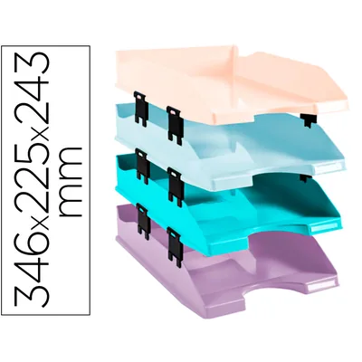 EXACOMPTA Bandeja Sobremesa Exacompta Plastico Aquarel Set de 4 Bandejas Combo Midi Colores Pastel 346X225X243 MM