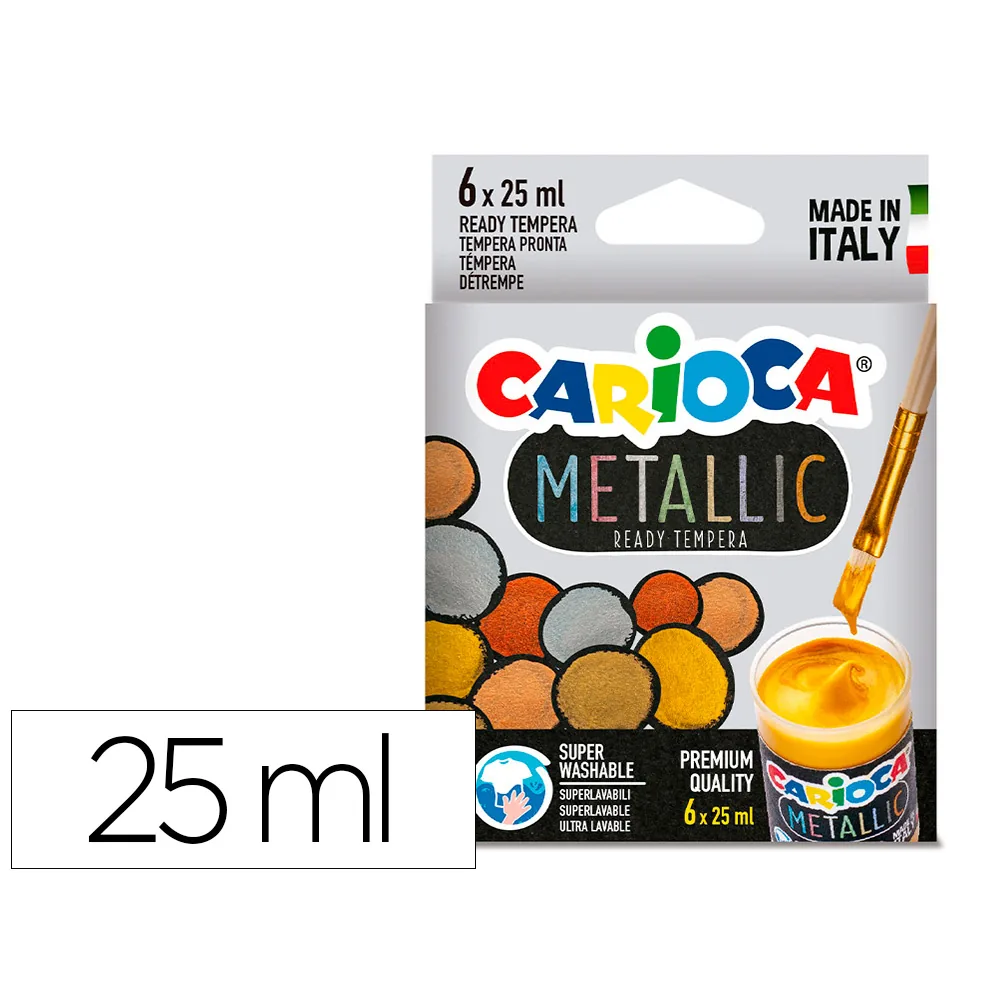 Tempera Escolar Carioca Metallic Bote 25 ML Caja de 6 Colores Surtidos