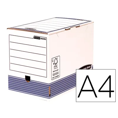 FELLOWES Caja Archivo Definitivo Fellowes A4 Carton Reciclado 100% Lomo 200 MM Montaje Automatico Color Azul