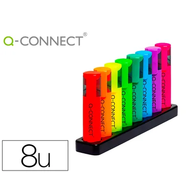 Q-CONNECT Rotulador Q-Connect Fluorescente Neon Punta Biselada Estuche de Sobremesa 8 Colores Surtidos