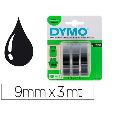DYMO Cinta Dymo 3D 9MM X 3MT para Rotuladora Omega/junior Color Negro Blister 3 Unidades
