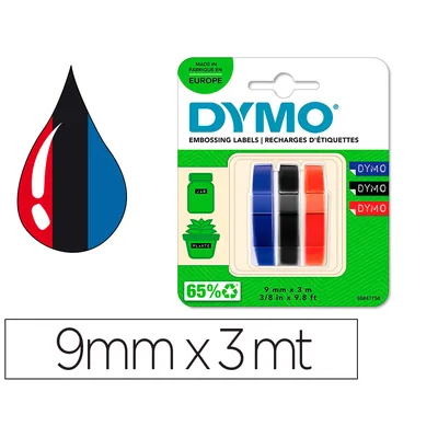DYMO Cinta Dymo 3D 9MM X 3MT para Rotuladora Omega/junior Color Azul/negro/rojo Blister 3 Unidades