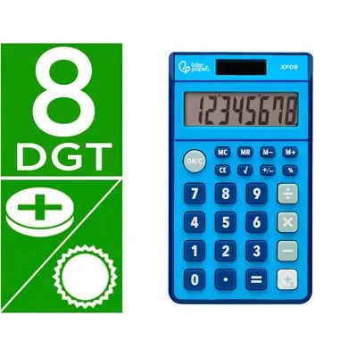 LIDERPAPEL Calculadora Liderpapel Bolsillo XF09 8 Digitos Solar y Pilas Color Azul 115X65X8 MM