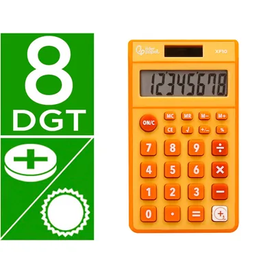 LIDERPAPEL Calculadora Liderpapel Bolsillo XF10 8 Digitos Solar y Pilas Color Naranja 115X65X8 MM
