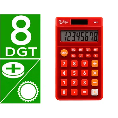 LIDERPAPEL Calculadora Liderpapel Bolsillo XF11 8 Digitos Solar y Pilas Color Rojo 115X65X8 MM