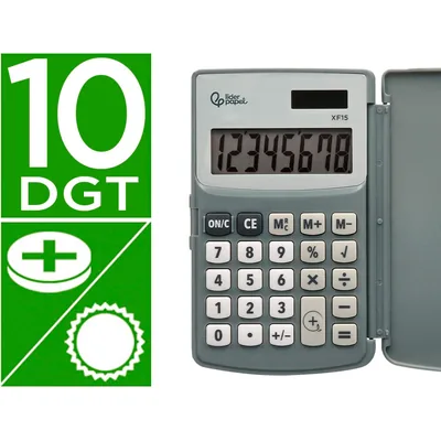 LIDERPAPEL Calculadora Liderpapel Bolsillo XF15 10 Digitos con Tapa Solar y Pilas Color Gris 123X75X12 MM