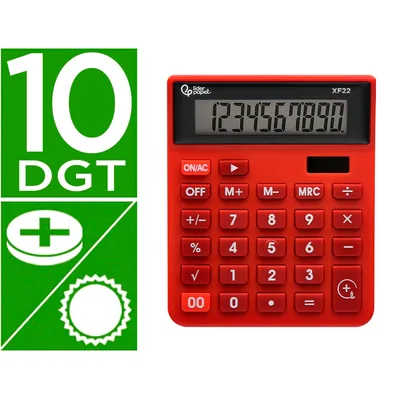 LIDERPAPEL Calculadora Liderpapel Sobremesa XF22 10 Digitos Solar y Pilas Color Rojo 127X105X24 MM