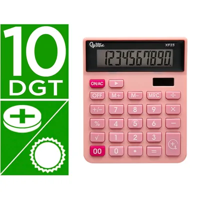 LIDERPAPEL Calculadora Liderpapel Sobremesa XF23 10 Digitos Solar y Pilas Color Rosa 127X105X24 MM