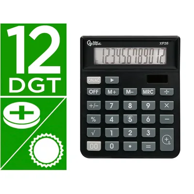 LIDERPAPEL Calculadora Liderpapel Sobremesa XF26 12 Digitos Solar y Pilas Color Negro 127X105X24 MM