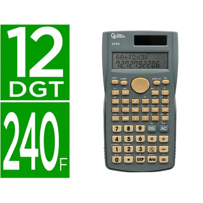 LIDERPAPEL Calculadora Liderpapel Cientifica XF34 12 Digitos 240 Funciones con Tapa Solar y Pilas Color Gris 156X85X20