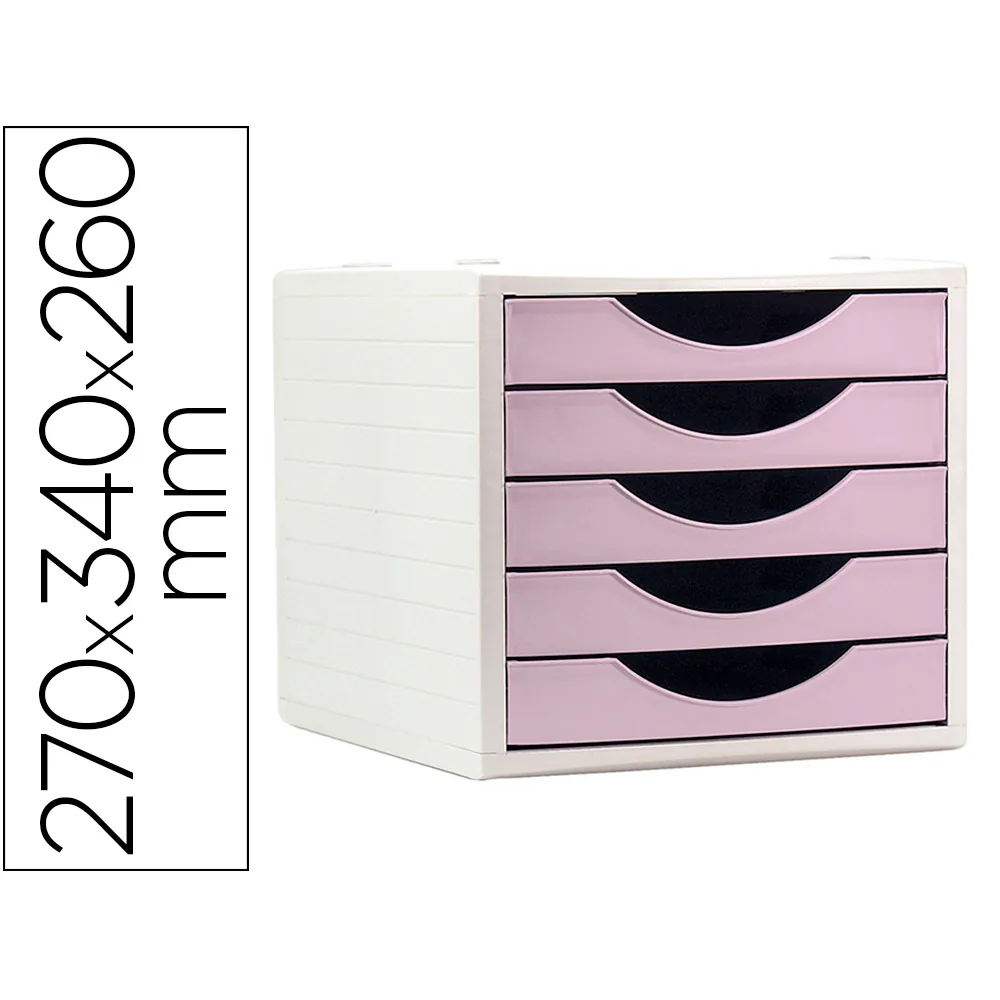 Fichero Cajones de Sobremesa Archivo 2000 5 Cajones Color Rosa Pastel 270X340X260 MM