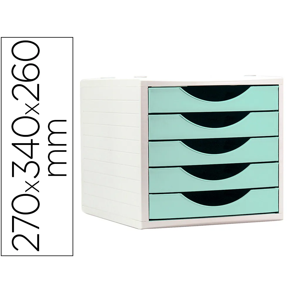 Fichero Cajones de Sobremesa Archivo 2000 5 Cajones Color Verde Pastel 270X340X260 MM