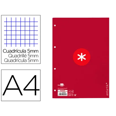 ANTARTIK Recambio Antartik A4 80 Hojas 90GR Cuadro 5 MM 4 Taladros 1 Banda Marco Color Frambuesa