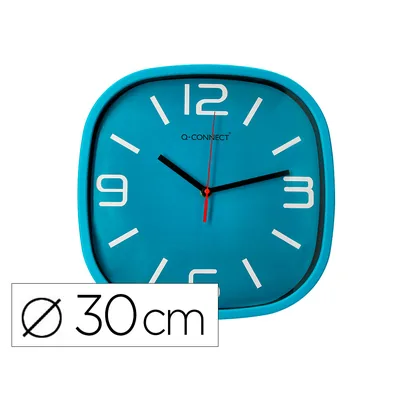 Q-CONNECT Reloj Q-Connect de Pared de Plastico Redondo 30 CM Movimiento Silencioso Color Azul