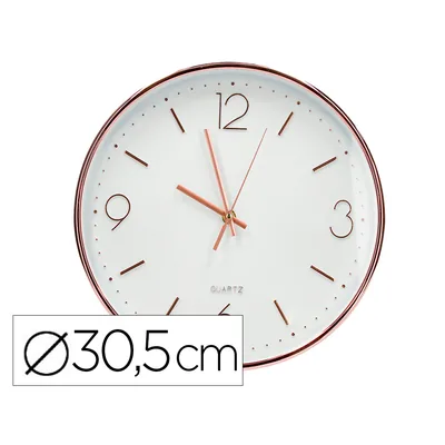 Q-CONNECT Reloj Q-Connect de Pared Metalico Redondo 30,5 CM Movimiento Silencioso Color Rosa Dorado