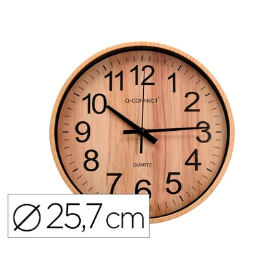 Q-CONNECT Reloj Q-Connect de Pared de Plastico Redondo 25,7 CM Movimiento Silencioso Color Madera Natural