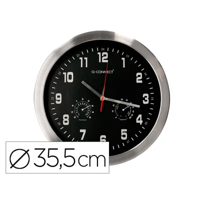 Q-CONNECT Reloj Q-Connect de Pared Metalico Redondo 35,5 CM Movimiento Silencioso Color Cromado con Esfera Negra