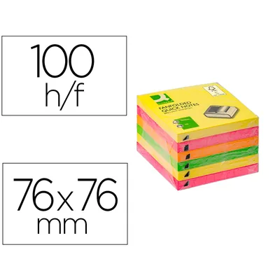 Q-CONNECT Bloc de Notas Adhesivas Quita y Pon Q-Connect 76X76 MM Colores Neon Surtidos Zig-zag