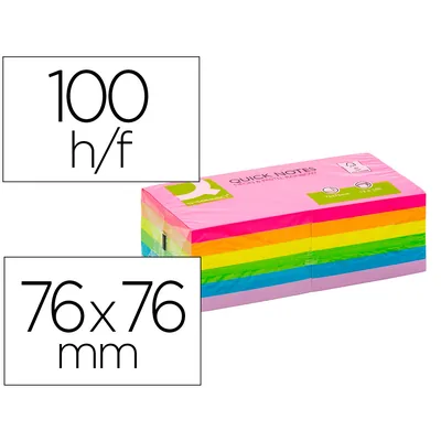 Q-CONNECT Bloc de Notas Adhesivas Quita y Pon Q-Connect 76X76 MM Fsc Colores Neon y Pastel Surtidos