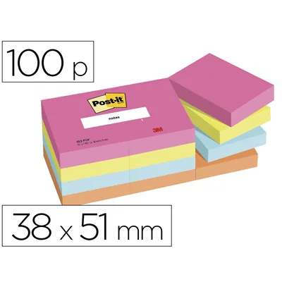 POST-IT Bloc de Notas Adhesivas Quita y Pon Post-It Poptimistic 38X51 MM con 100 Hojas Pack de 12 Unidades