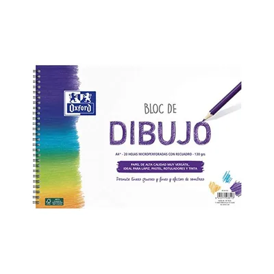 OXFORD Bloc de Dibujo Oxford Espiral DIN A4+ 20 Hojas con Recuadro 130 GR