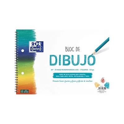 OXFORD Bloc de Dibujo Oxford Espiral DIN A4+ 20 Hojas Liso 2 Taladros 130 GR